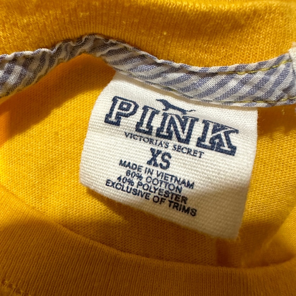 PINK Victoria's Secret Orange Yellow Football Tee Shirt Capped Sleeves XS - Picture 13 of 15